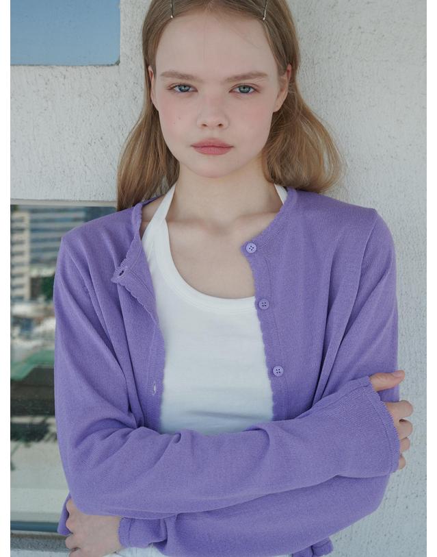 오프닝선샤인 Sheer Scallop Linen Cardigan Lavender 착용컷