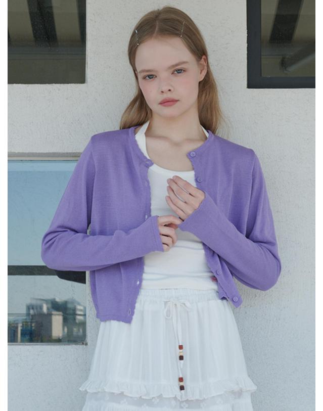 오프닝선샤인 Sheer Scallop Linen Cardigan Lavender 착용컷