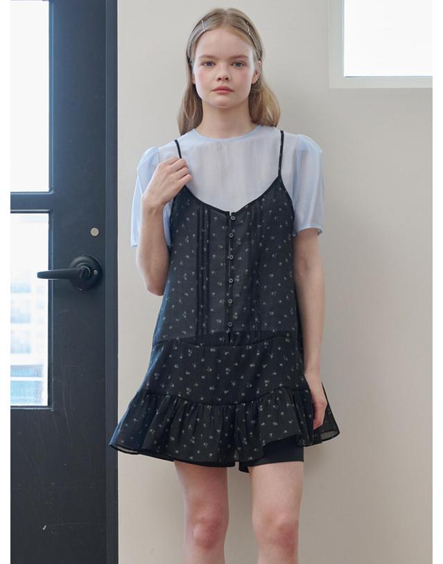 오프닝선샤인 Pintuck Sleeveless Chiffon Mini Dress Flower Black 착용컷