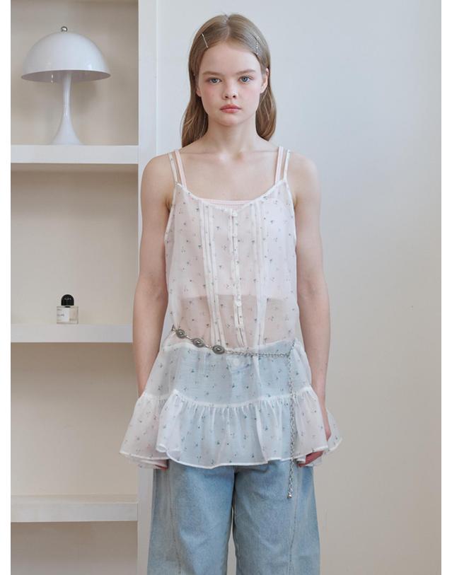오프닝선샤인 Pintuck Sleeveless Chiffon Mini Dress Flower White 착용컷