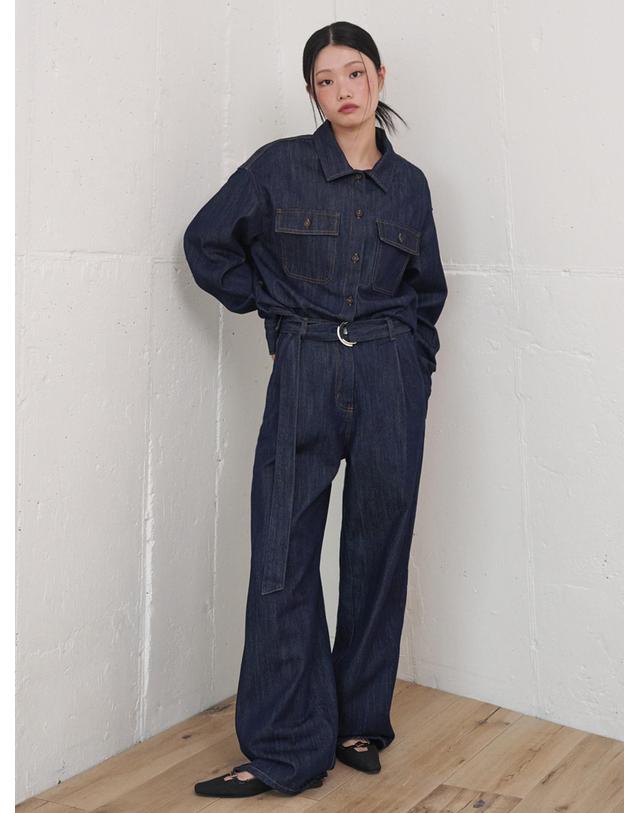 오프닝선샤인 Tie-Point Waist Strap Denim Shirt Dark Indigo 착용컷