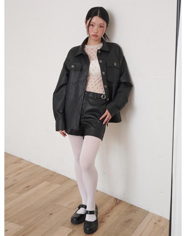 오프닝선샤인 Buckle Detail Leather Shorts Black 블랙 착용컷