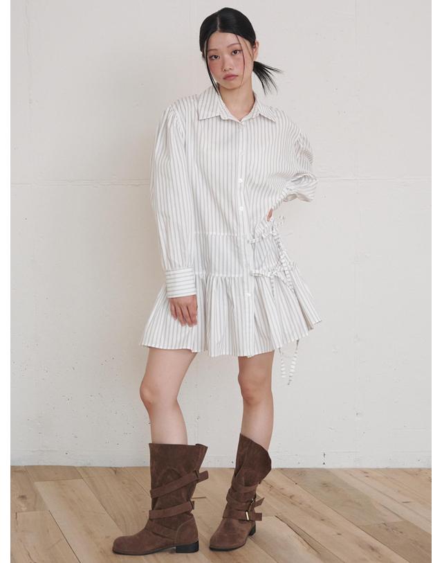 오프닝선샤인 Stripe Double Strap Shirt Mini Dress Ivory 아이보리 착용컷