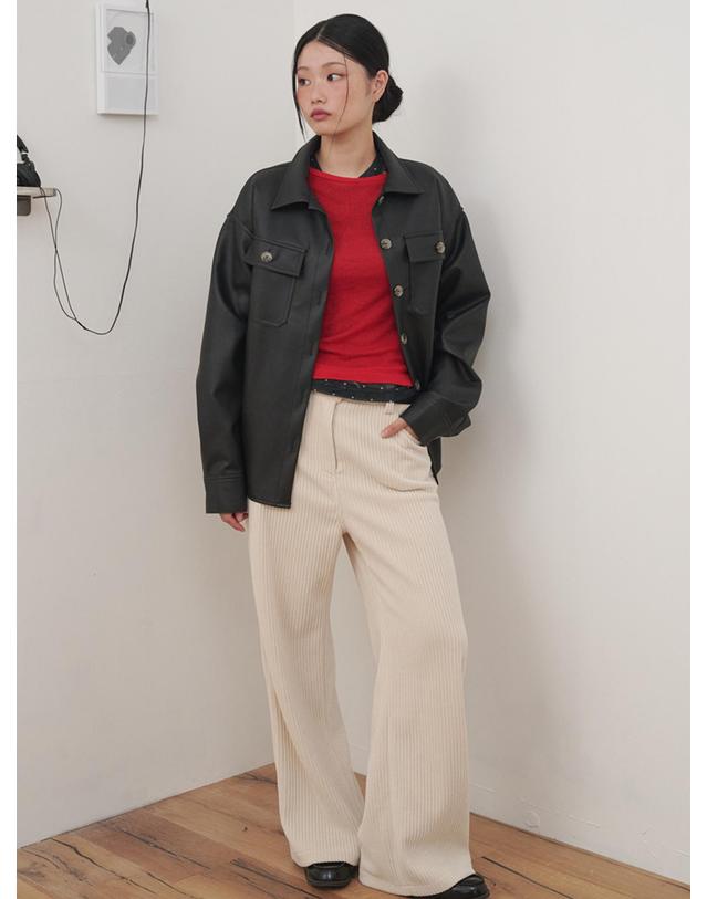 오프닝선샤인 Belted Button-Point Leather Shirt Black 블랙 착용컷