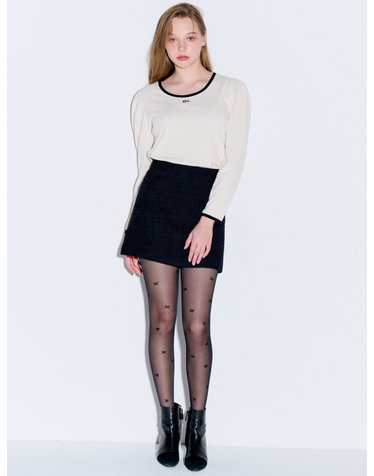 Boucle tweed Wool mini skirt_Black