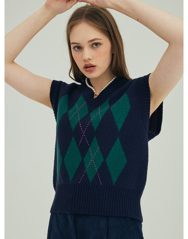 ARGYLE KNIT VEST_NAVY