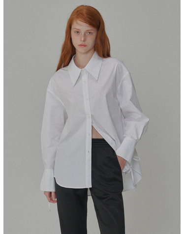 Ribbon Detailed Over-fit Cotton Shirt_White