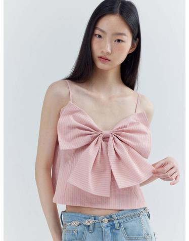 Big Ribbon Peplum Bustier_Stripe Pink