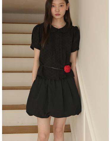 Pin-tuck Balloon Mini Skirt_Black