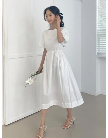 Balloon Sleeve Blooming Dress_White