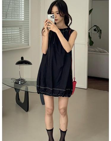 Ribbon String Balloon Mini Dress_Black