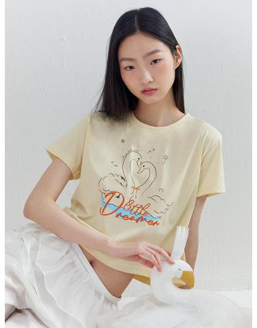 Coupled Swan crop T-shirts_Yellow