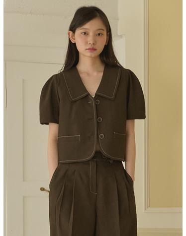 오프닝선샤인 Puff Sleeve Cropped Jacket_Brown