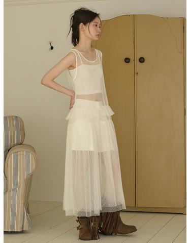 Dot See-through Long Layered Mash Dress_Ivory