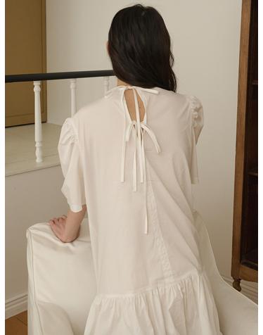 Back Ribbon Shirring Dress_White