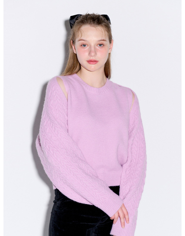 오프닝선샤인 Cable bolero cardigan set_Pink 착용컷
