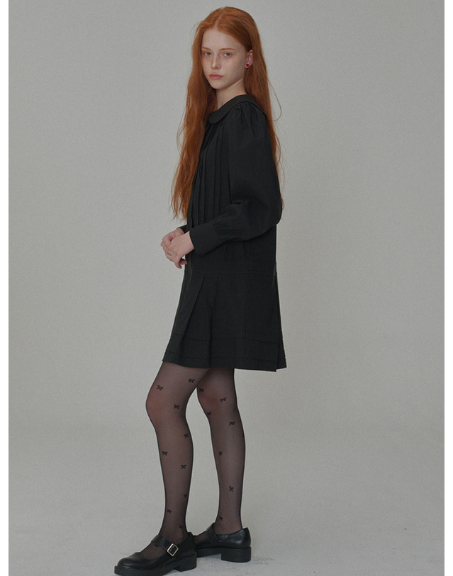 오프닝선샤인 Round Collar Pin-tuck Mini Dress_Black 착용컷