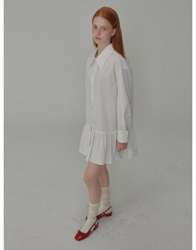 오프닝선샤인 Cotton shirring mini shirt dress_White 착용컷