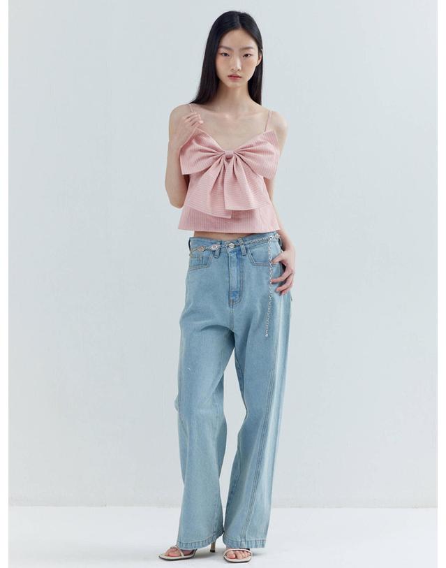 오프닝선샤인 Big Ribbon Peplum Bustier_Stripe Pink 착용컷