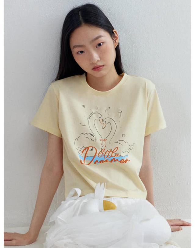 오프닝선샤인 Coupled Swan crop T-shirts_Yellow 착용컷
