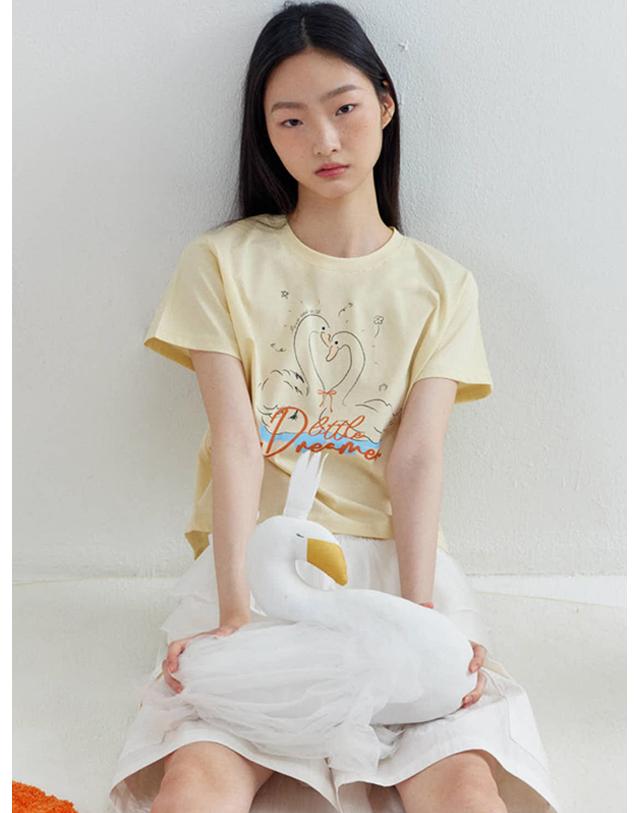 오프닝선샤인 Coupled Swan crop T-shirts_Yellow 착용컷