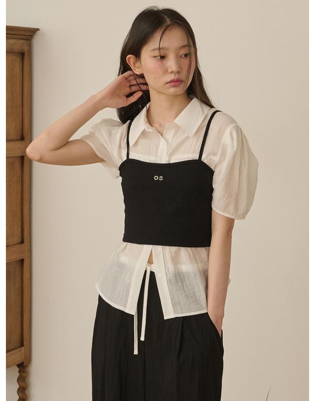 오프닝선샤인 Organza Puff Sleeve Pocket Blouse_White 착용컷