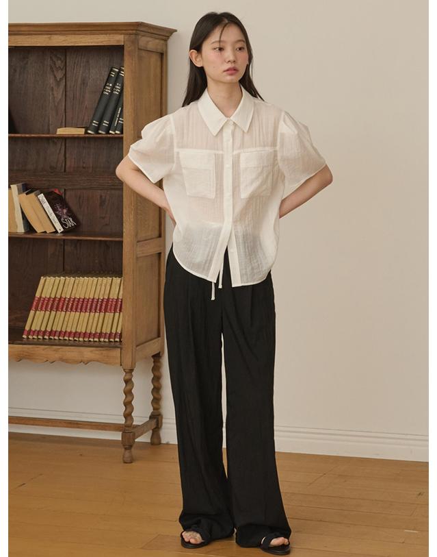 오프닝선샤인 Organza Puff Sleeve Pocket Blouse_White 착용컷