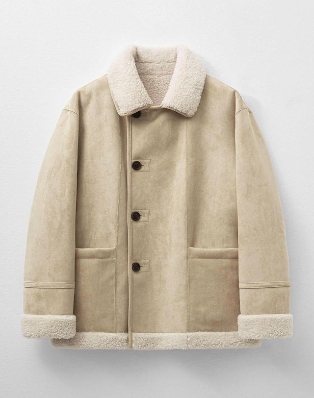 몽돌 리버시블 스웨이드 무스탕 베이지 MDJK038BEIGE 착용컷