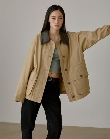 코튼 워크 하프 자켓 베이지 MDJK039BEIGE