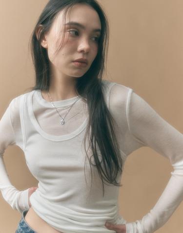 [SET] 사이드 셔링 레이어드 티셔츠 화이트 MDTS067WHITE