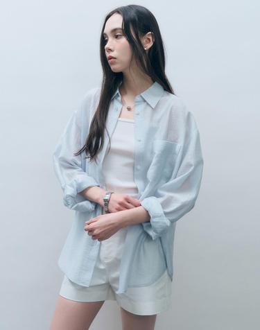텐셀 시스루 루즈핏 셔츠 스카이블루 MDSH019SKYBLUE