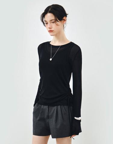 [SET] 사이드 셔링 레이어드 티셔츠 블랙 MDTS067BLACK