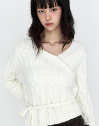 언발란스 케이블 랩 니트 탑 아이보리 MDKT114IVORY