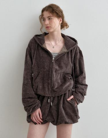 벨벳 볼륨 후드 집업 다크브라운 MDTS082DBROWN