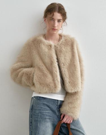 소프트 퍼 크롭 자켓 베이지 MDJK047BEIGE