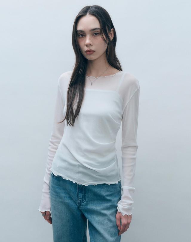 몽돌 사이드 셔링 메쉬 롱슬리브 아이보리 MDTS061IVORY 착용컷
