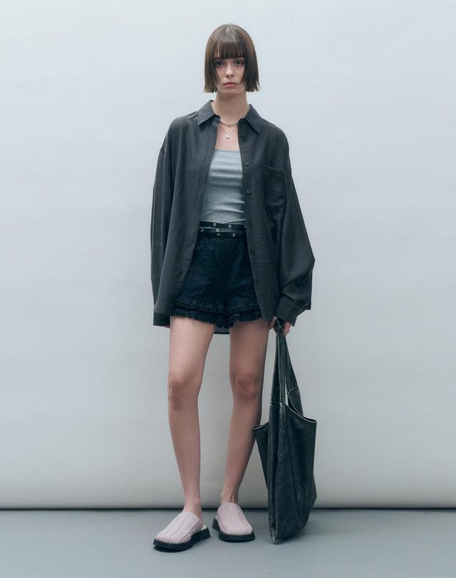 몽돌 텐셀 시스루 루즈핏 셔츠 차콜 MDSH019CHARCOAL 착용컷