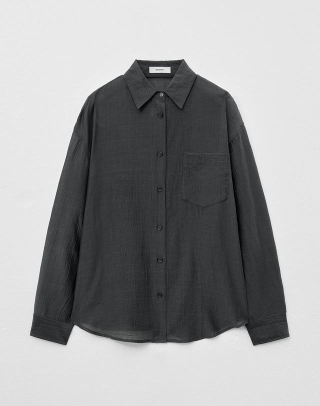몽돌 텐셀 시스루 루즈핏 셔츠 차콜 MDSH019CHARCOAL 착용컷