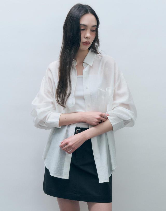 몽돌 텐셀 시스루 루즈핏 셔츠 화이트 MDSH019WHITE 착용컷