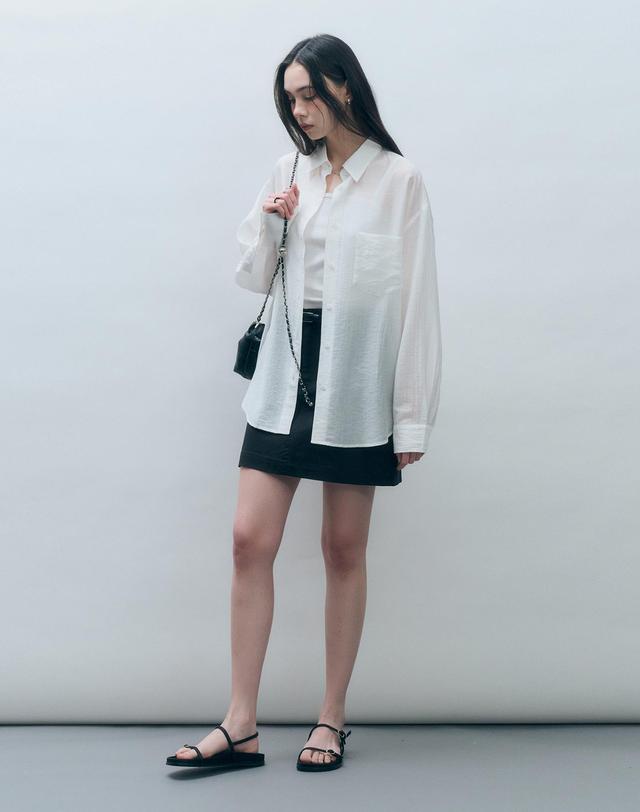 몽돌 텐셀 시스루 루즈핏 셔츠 화이트 MDSH019WHITE 착용컷
