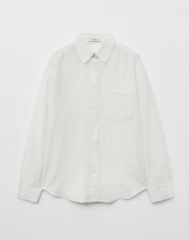 몽돌 텐셀 시스루 루즈핏 셔츠 화이트 MDSH019WHITE 착용컷