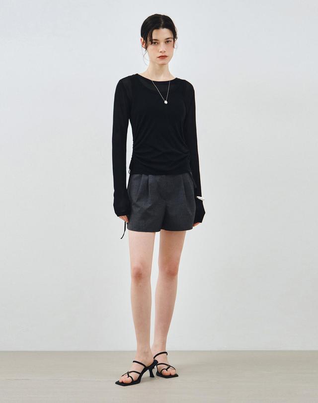 몽돌 [SET] 사이드 셔링 레이어드 티셔츠 블랙 MDTS067BLACK 착용컷