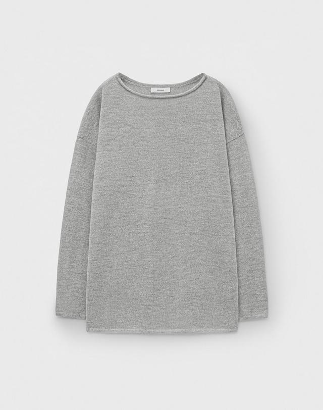 몽돌 루즈 알파카 보트넥 니트 탑 그레이 MDKT119GRAY 착용컷