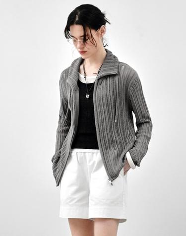 시어 텍스처 니트 집업 가디건 카키그레이 MDCD055KGRAY