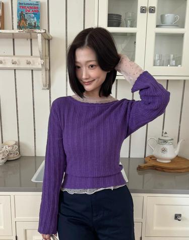 [SET] 펀칭 니트 가디건 & 슬리브리스 바이올렛 MDCD059VIOLET