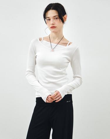 [SET] 보트넥 레이어드 골지 티셔츠 화이트 MDTS087WHITE