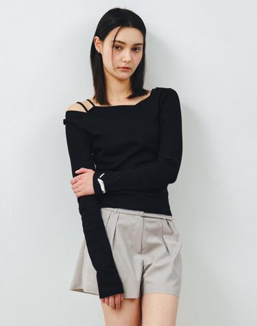 [SET] 보트넥 레이어드 골지 티셔츠 블랙 MDTS087BLACK