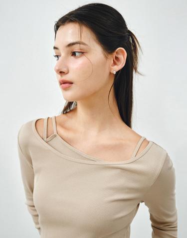 [SET] 보트넥 레이어드 골지 티셔츠 베이지 MDTS087BEIGE