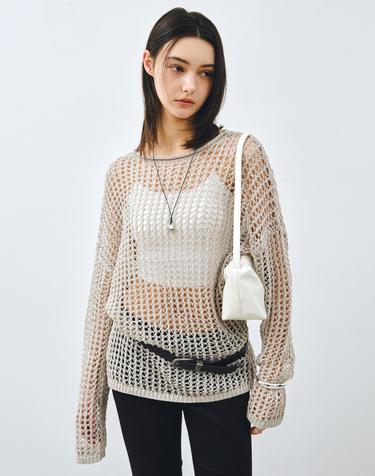 페이퍼 네트 시스루 니트 탑 그레이 MDKT126GRAY