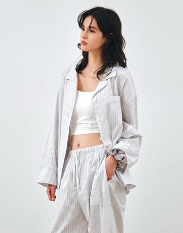 [SET] 컴포트 코튼 스트라이프 긴소매 파자마 화이트 MDPJ005WHITE